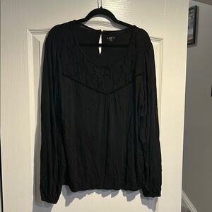 LOFT Black Bib Collar Long Sleeve Blouse